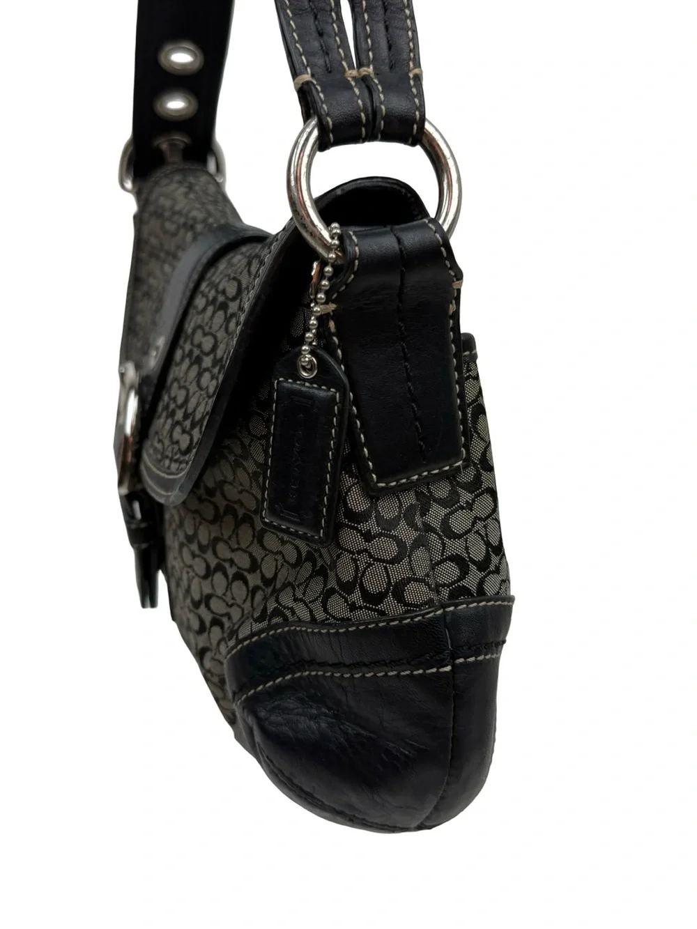 Coach F10926 Vintage Soho Black Leather  & Signature C Canvas Shoulder/Tote Bag